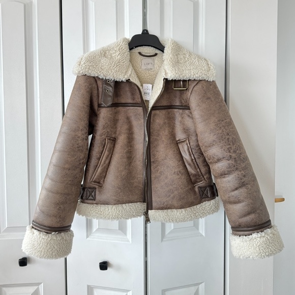 NWT Loft Faux Suede Sherpa Aviator Bomber Jacket - Picture 4 of 12